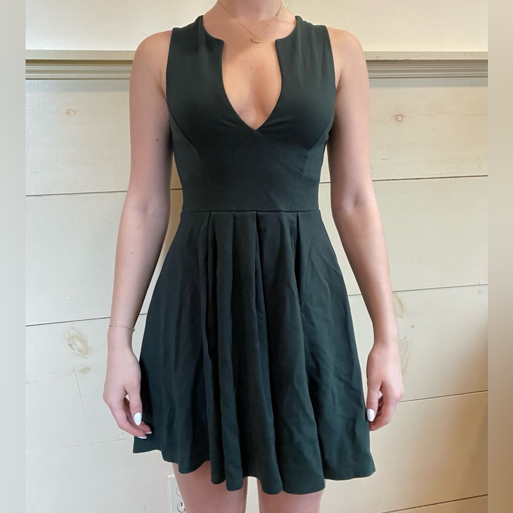 Windsor Green Fit and Flare Mini Dress Plunge Neckline